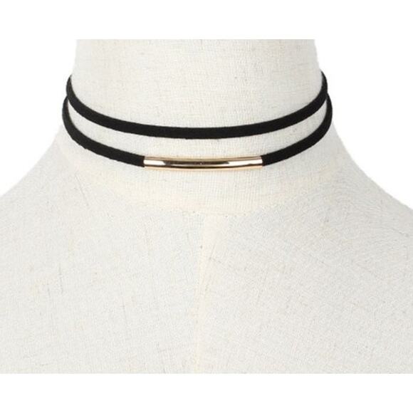 2/$30 Black Gold Choker Statement Necklace Metal Gold Tone Classic Vegan Leather - Picture 7 of 9